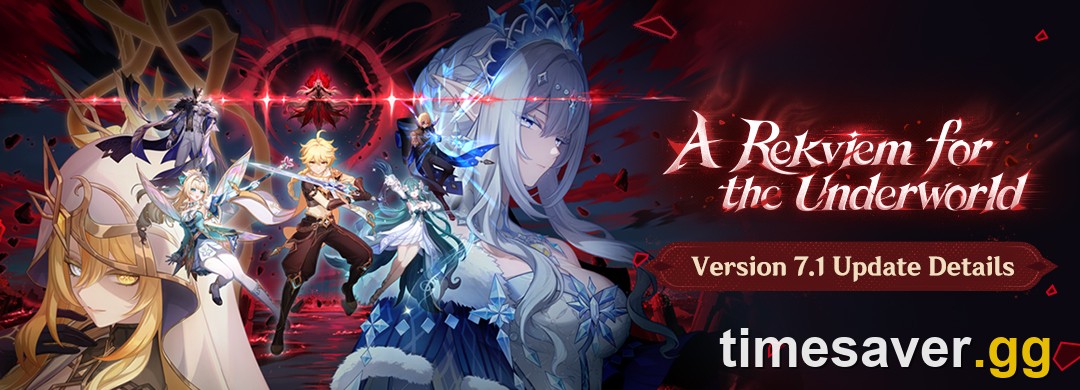 Official Genshin Impact key art for Version 7.1 A Rekviem for the Underworld, the update that pays out the maintenance and issue fix compensation Primogems