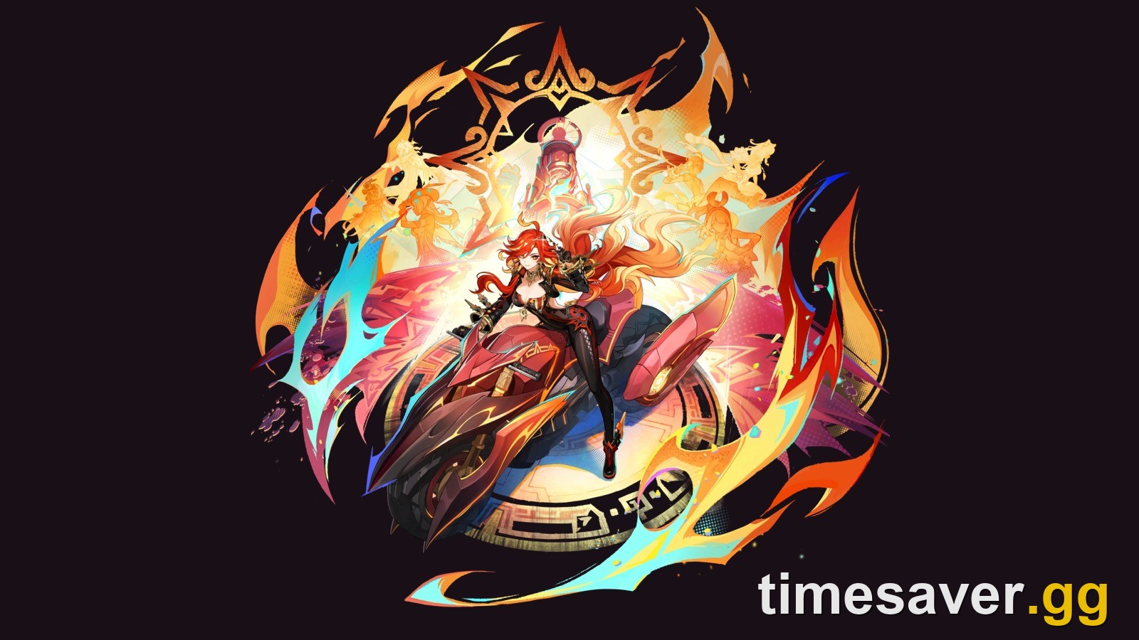 Mavuika, the five-star Pyro Claymore character and Pyro Archon from Genshin Impact, riding her Flamestrider in her official wish artwork
