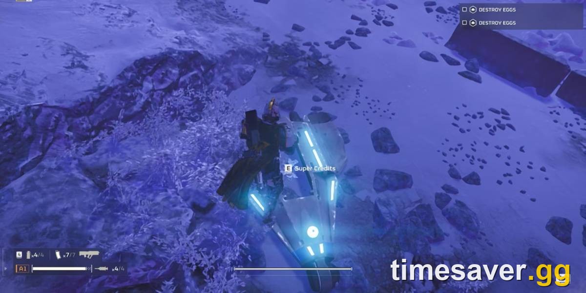 Helldivers 2 Helldiver picking up a Super Credits stack at a Point of Interest