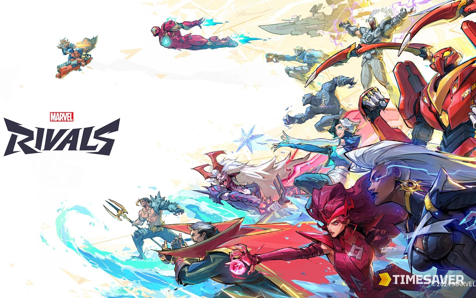 Marvel Rivals key art showing a full squad of heroes, illustrating the meta team compositions for climbing ranked in Season 8.5