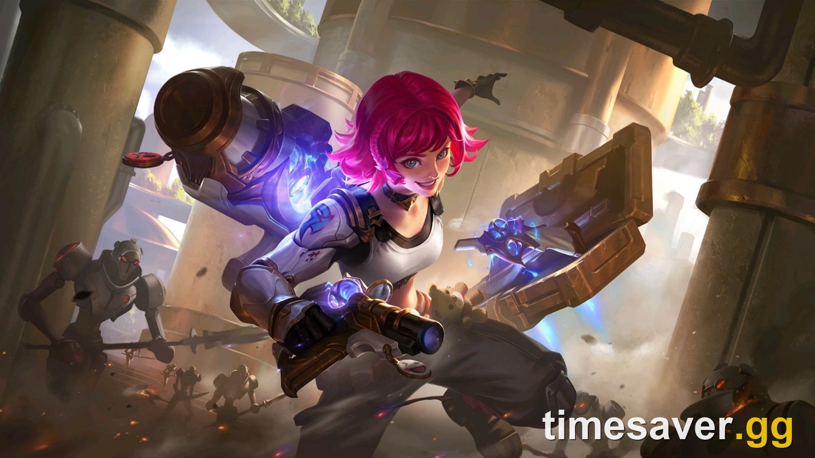 Beatrix Dawnbreak Soldier default skin official splash art holding her guns for the Mobile Legends Beatrix build guide