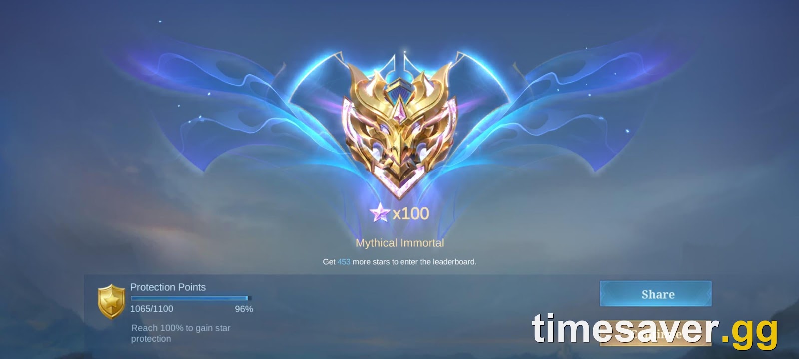 Mythical Immortal ranked screen showing the 100-star counter in Mobile Legends: Bang Bang (Season 42, Patch 2.2.16)