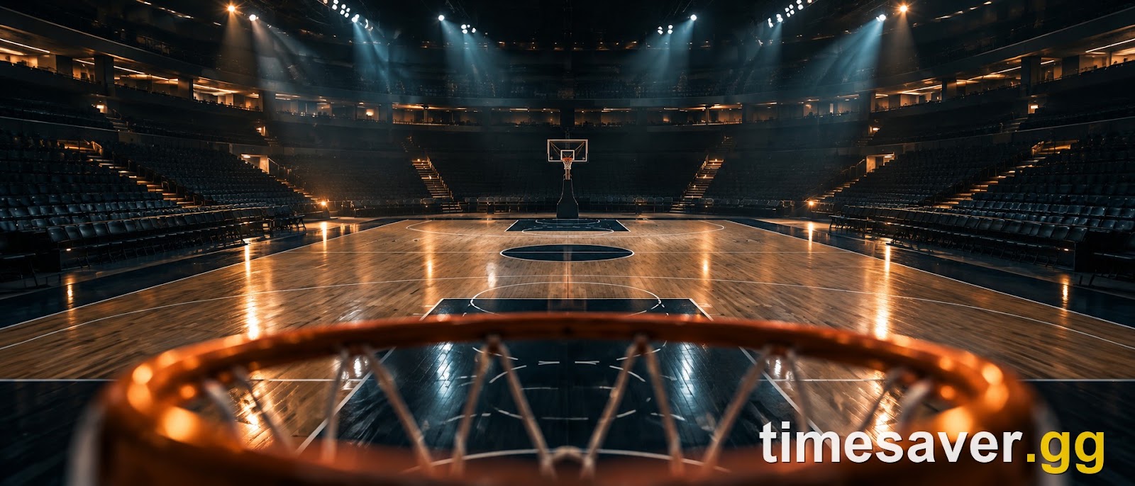 Atmospheric night basketball arena hero image for an NBA 2K27 power forward build guide