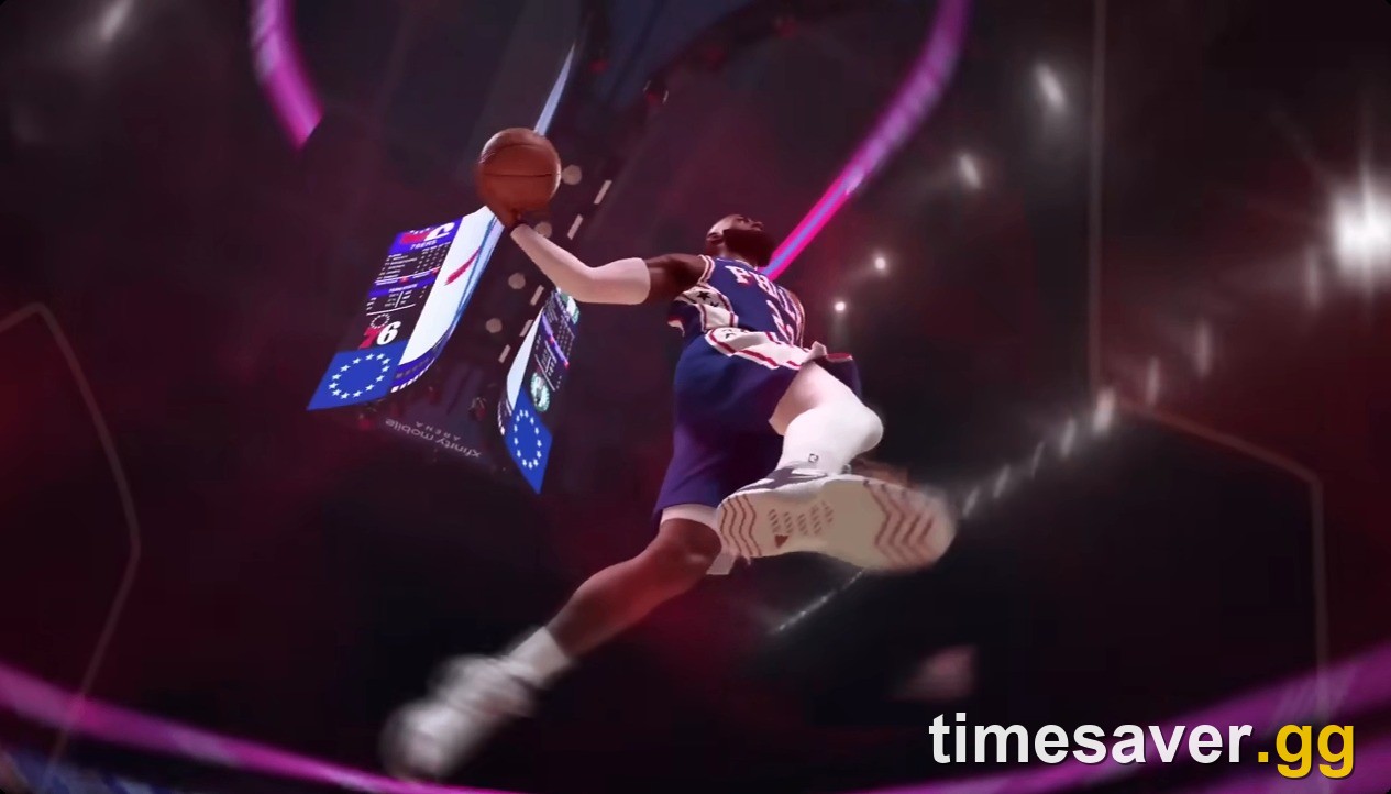NBA 2K27 MyCAREER cinematic arena dunk — the on-court action that opens with Chapter 1 'Heat Check' in Fire & Concrete