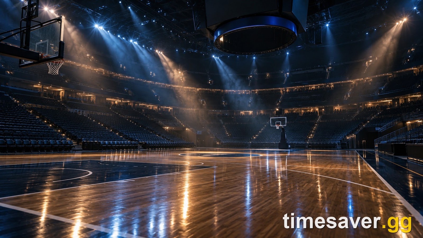 Atmospheric night-lit basketball arena — the kind of on-court action that earns 2XREP during NBA 2K27's The Deep End event