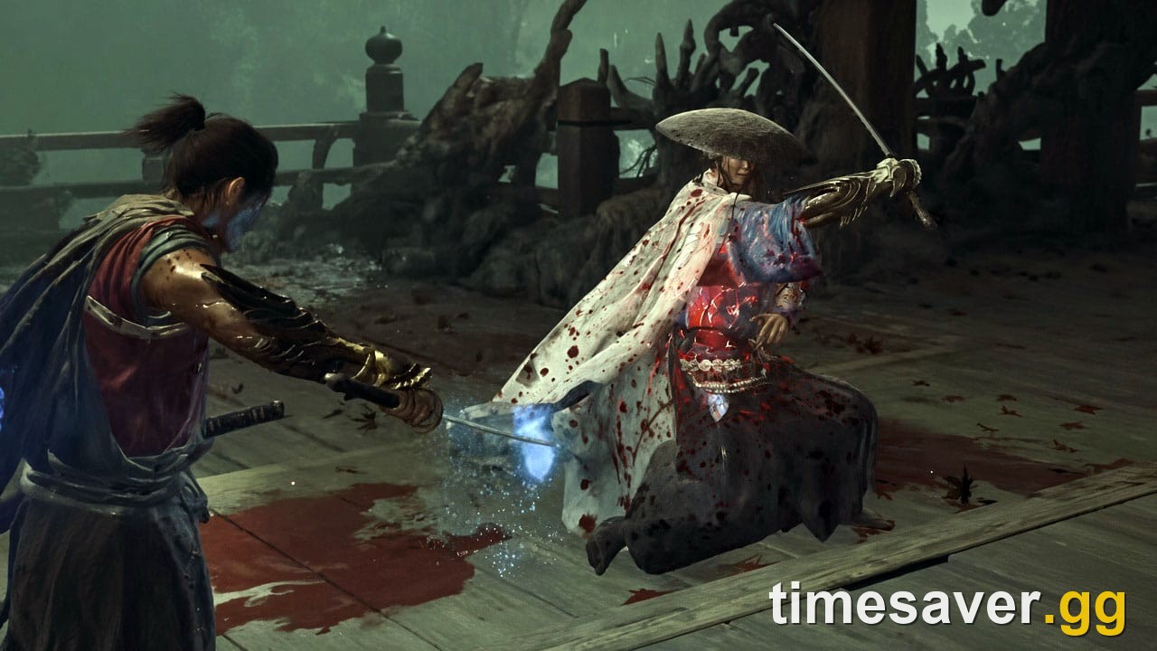 Miyamoto Musashi clashing swords in Onimusha: Way of the Sword