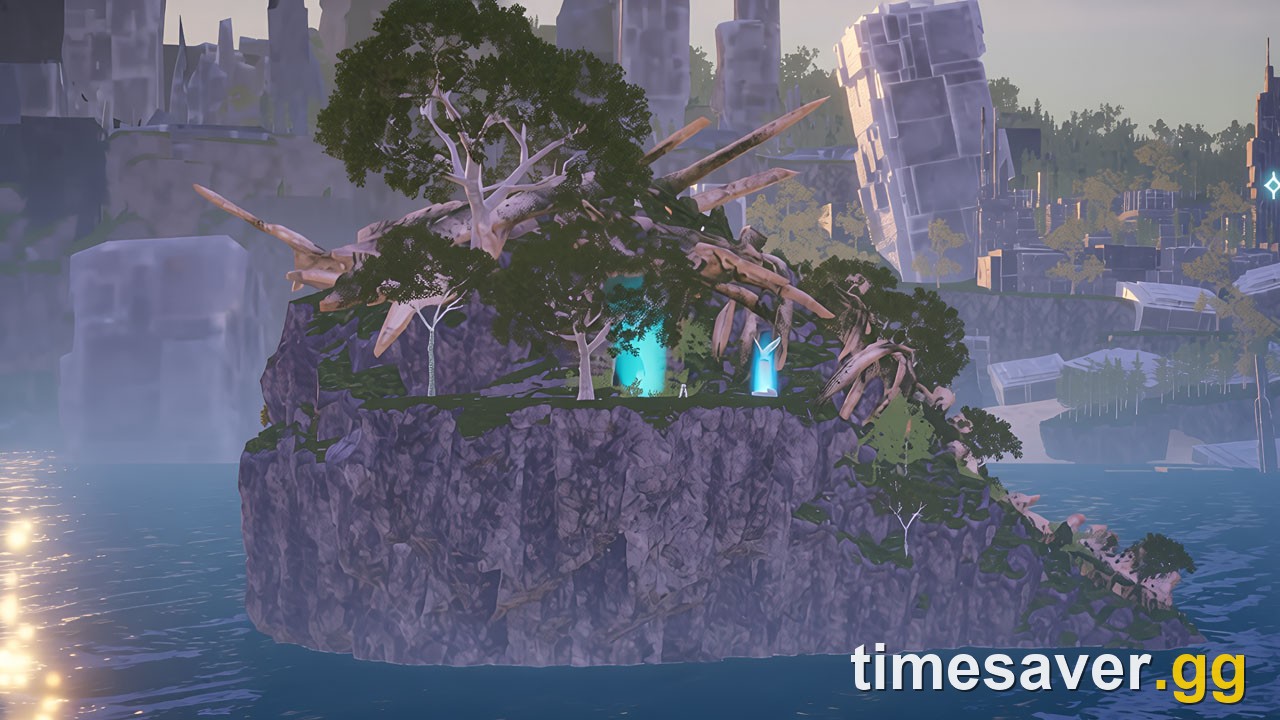 A floating island in the World Tree with glowing resource nodes in Palworld 1.0