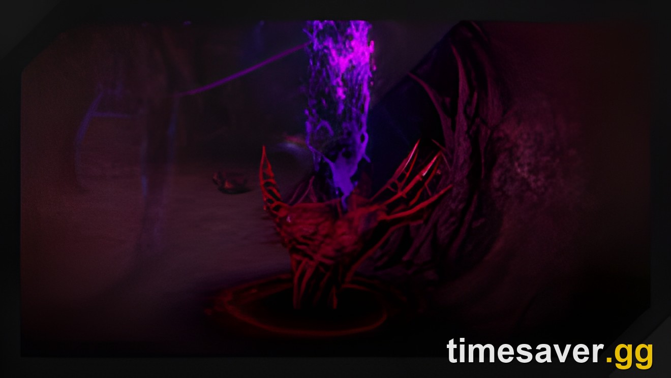 A Breach opening in a Path of Exile map — a purple Breach rift erupting from a red Clasped Hand inside the Breach ring
