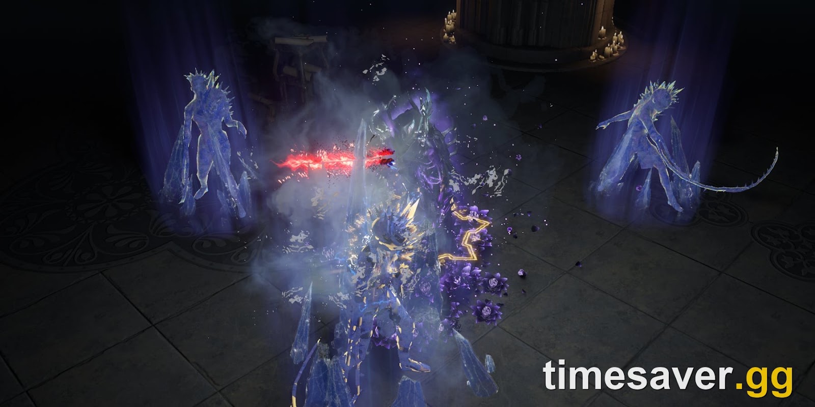 Path of Exile essence monsters emerging from crystal in a map encounter