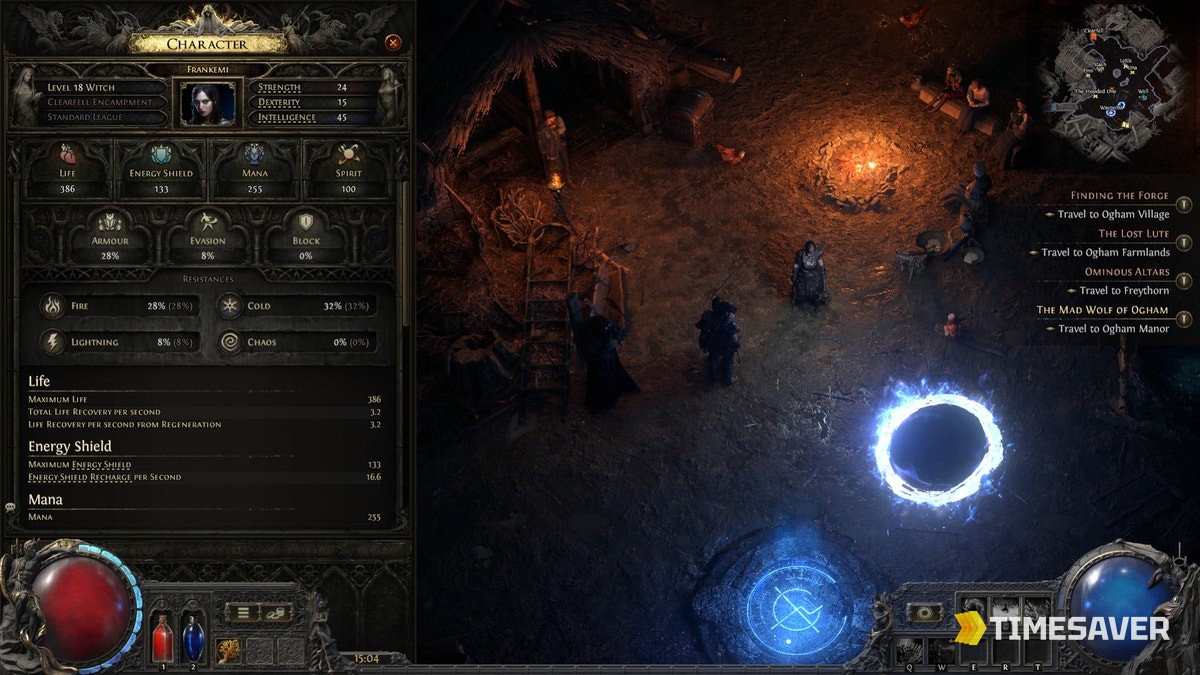 PoE2 character panel showing Spirit 100 in the resource row alongside Life, Energy Shield and Mana (0.5 Return of the Ancients)