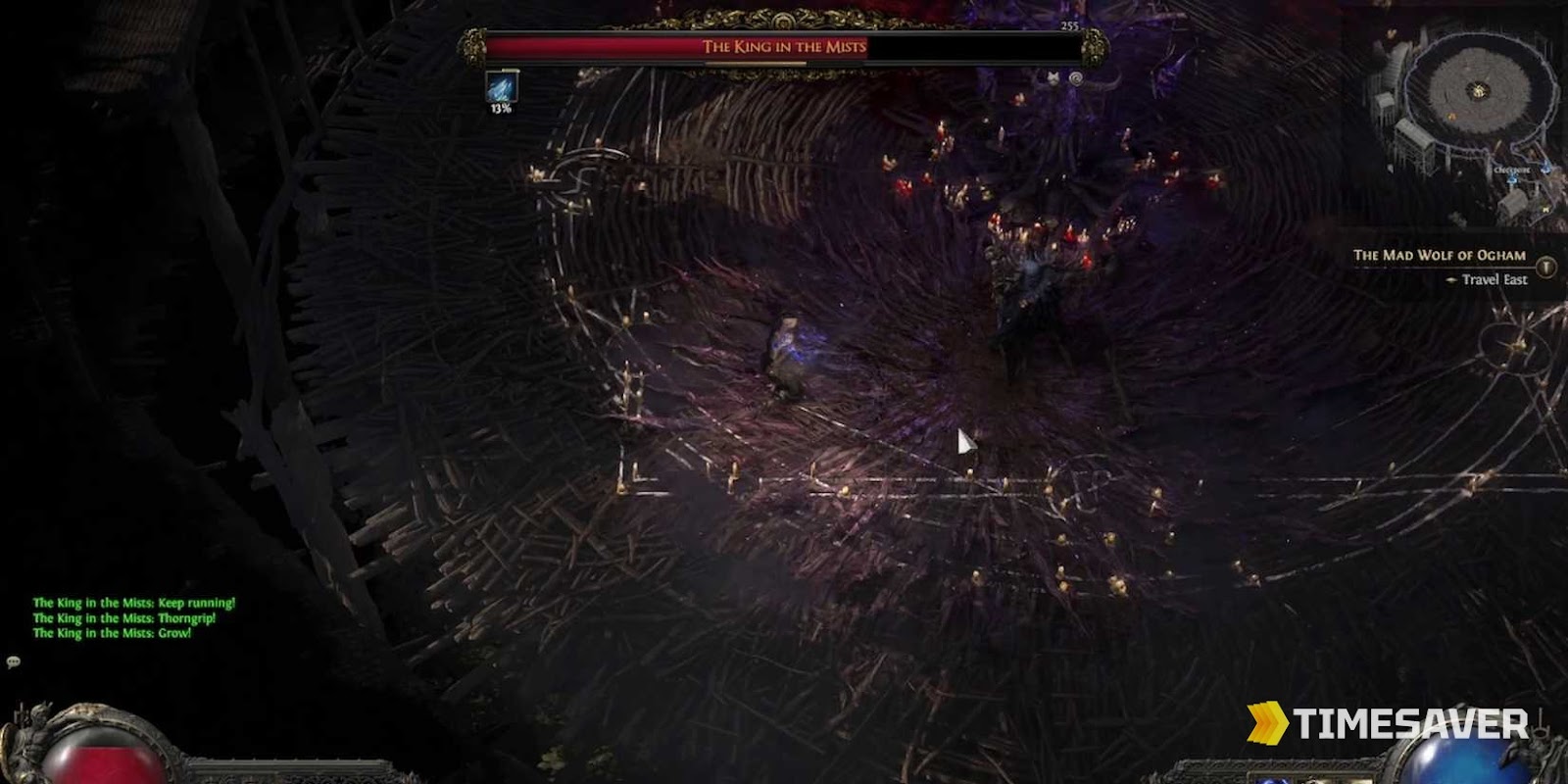 Path of Exile 2 The King in the Mists pinnacle boss fight with the boss health bar in the Crux of Nothingness