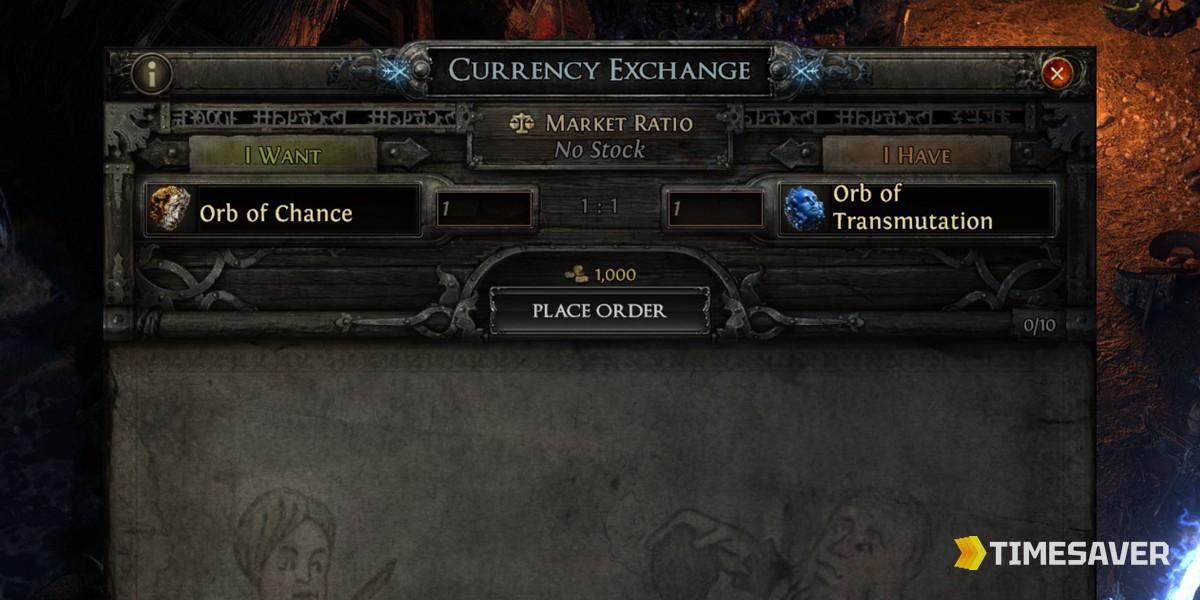 PoE2 Currency Exchange screen showing the Orb of Chance ready to trade (0.5 Return of the Ancients)
