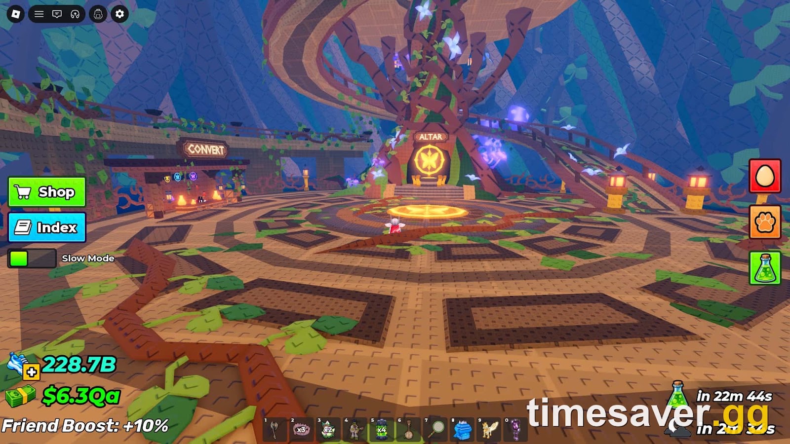 Steal An Egg Enchanted Tree interior with the circular maze floor and the glowing central Altar where the Mutation Shrine sits
