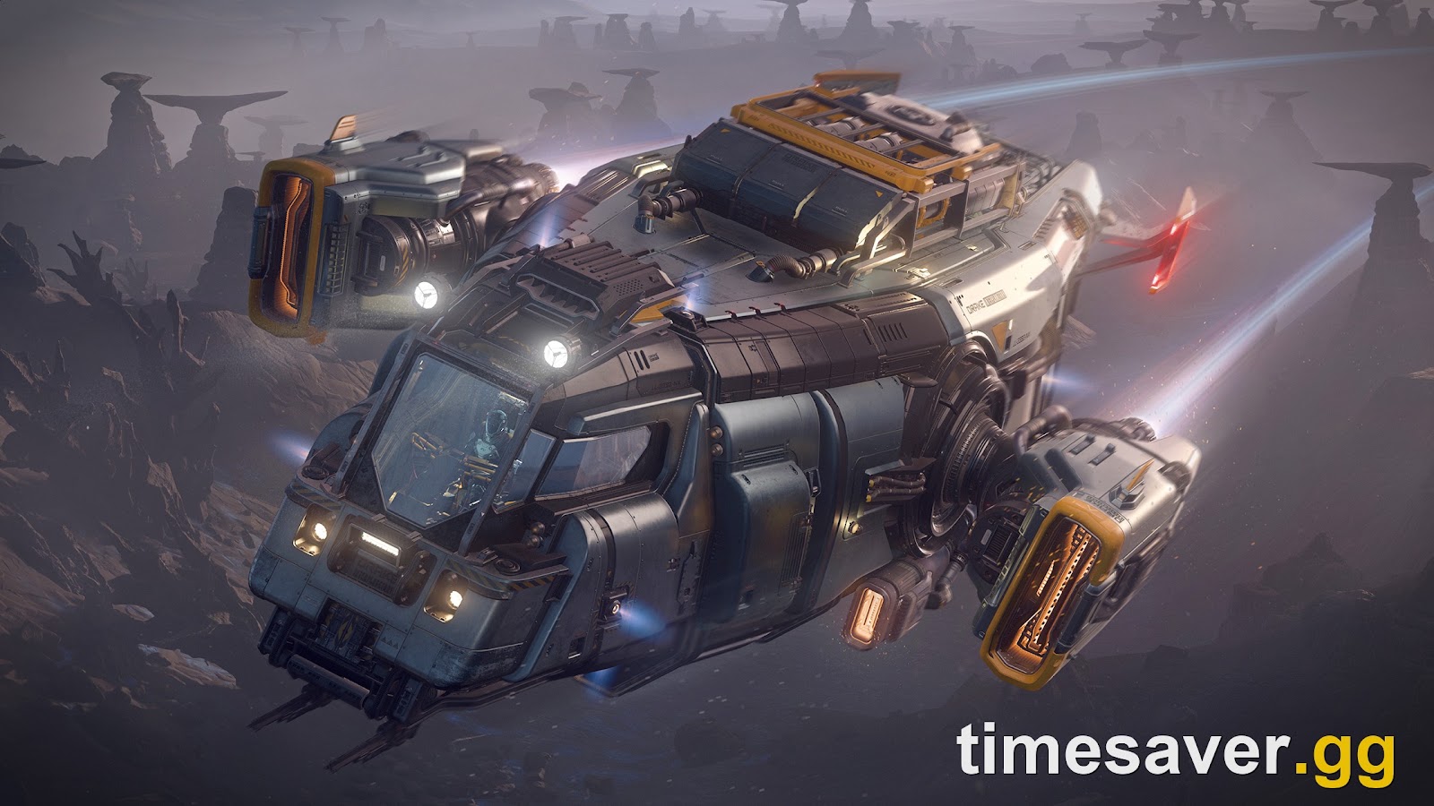 Drake Cutter budget starter ship flying over a valley in Star Citizen Alpha 4.10.1