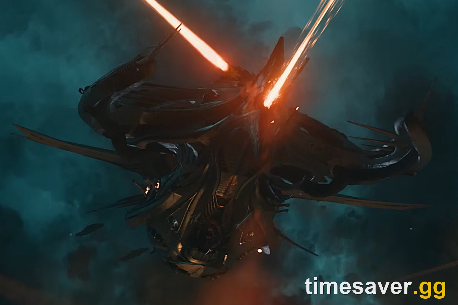 Vanduul Mauler capital ship under laser fire, from CIG's Squadron 42 reveal footage