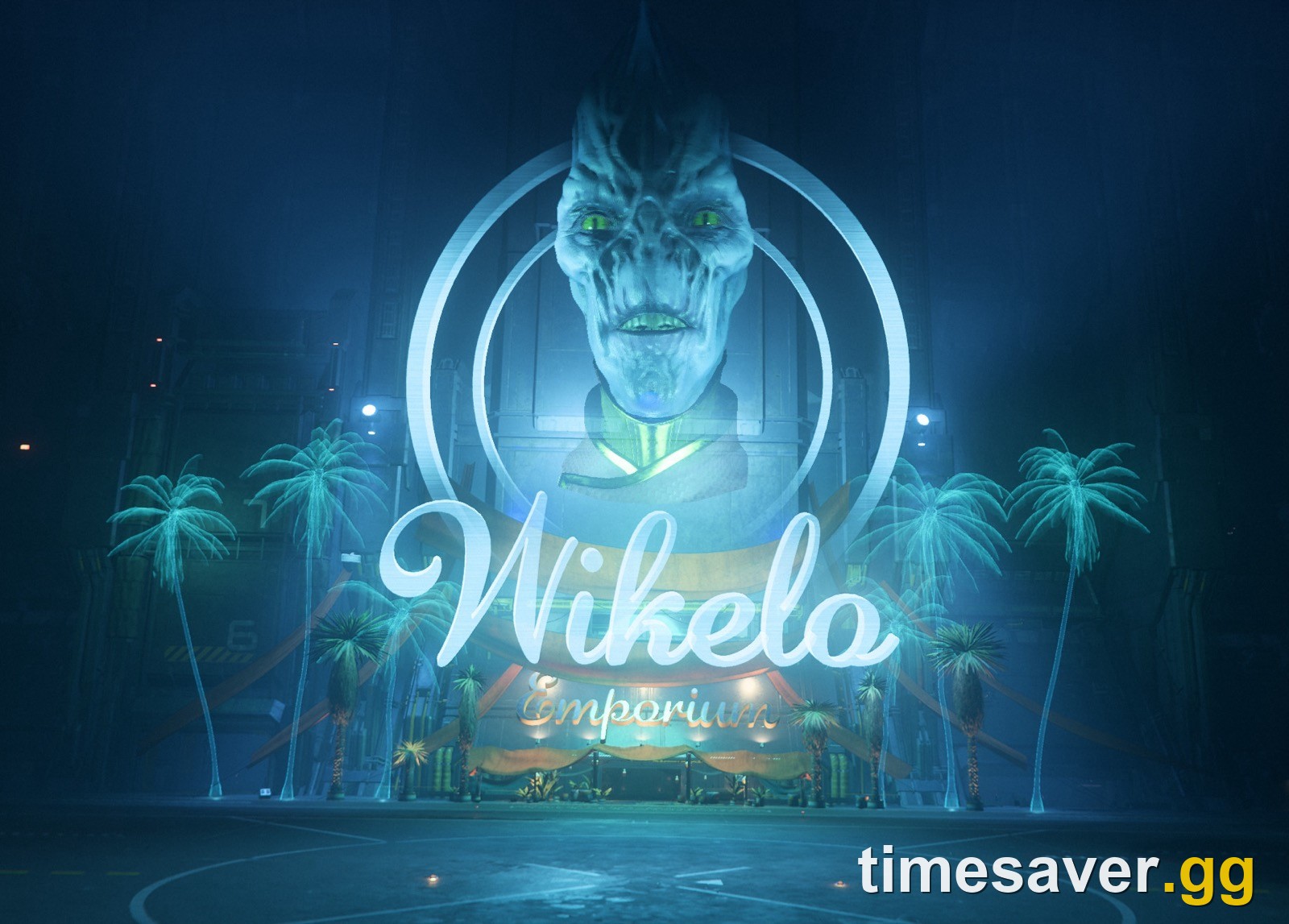 Wikelo Banu trader hologram above the Wikelo Emporium entrance in Star Citizen