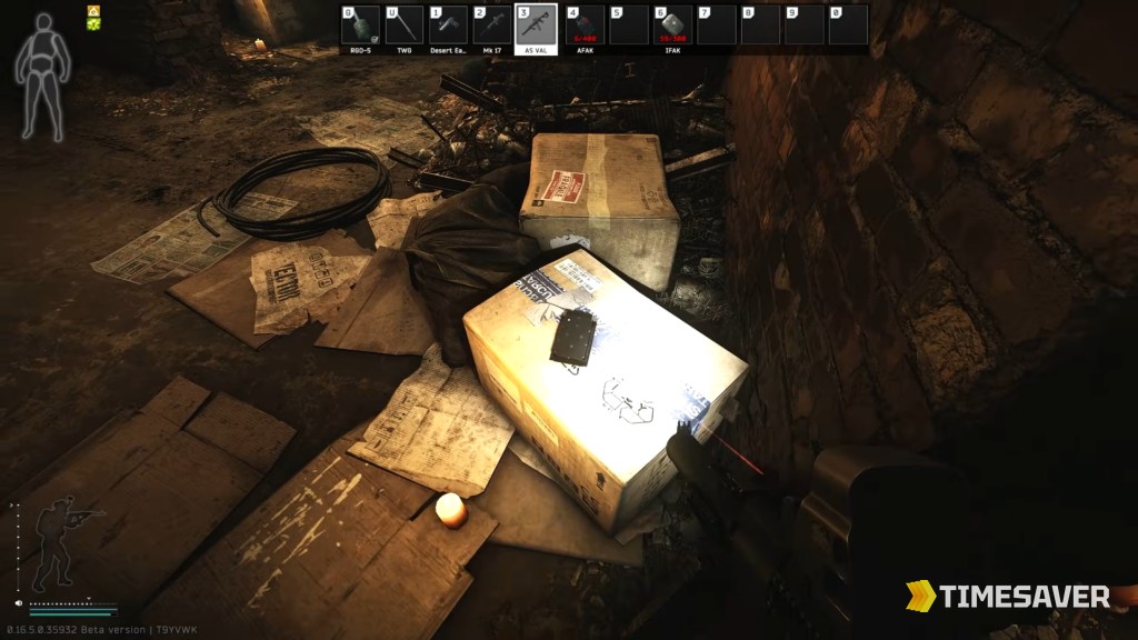 Dark concrete bunker interior of The Labyrinth in Escape from Tarkov, loot crates scattered across the floor