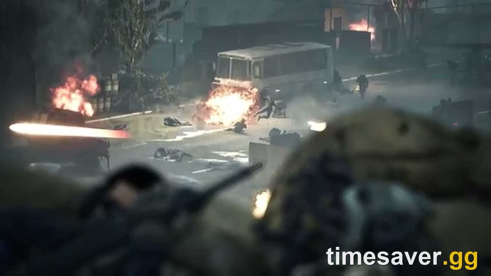 WARDOGS urban firefight with tracer fire and an exploding vehicle in the Control Zone, Season 1
