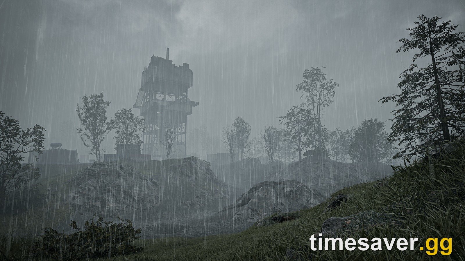 WARDOGS Season 2 watchtower on a hill in heavy rain, from BULKHEAD's official Season 02 patch notes art