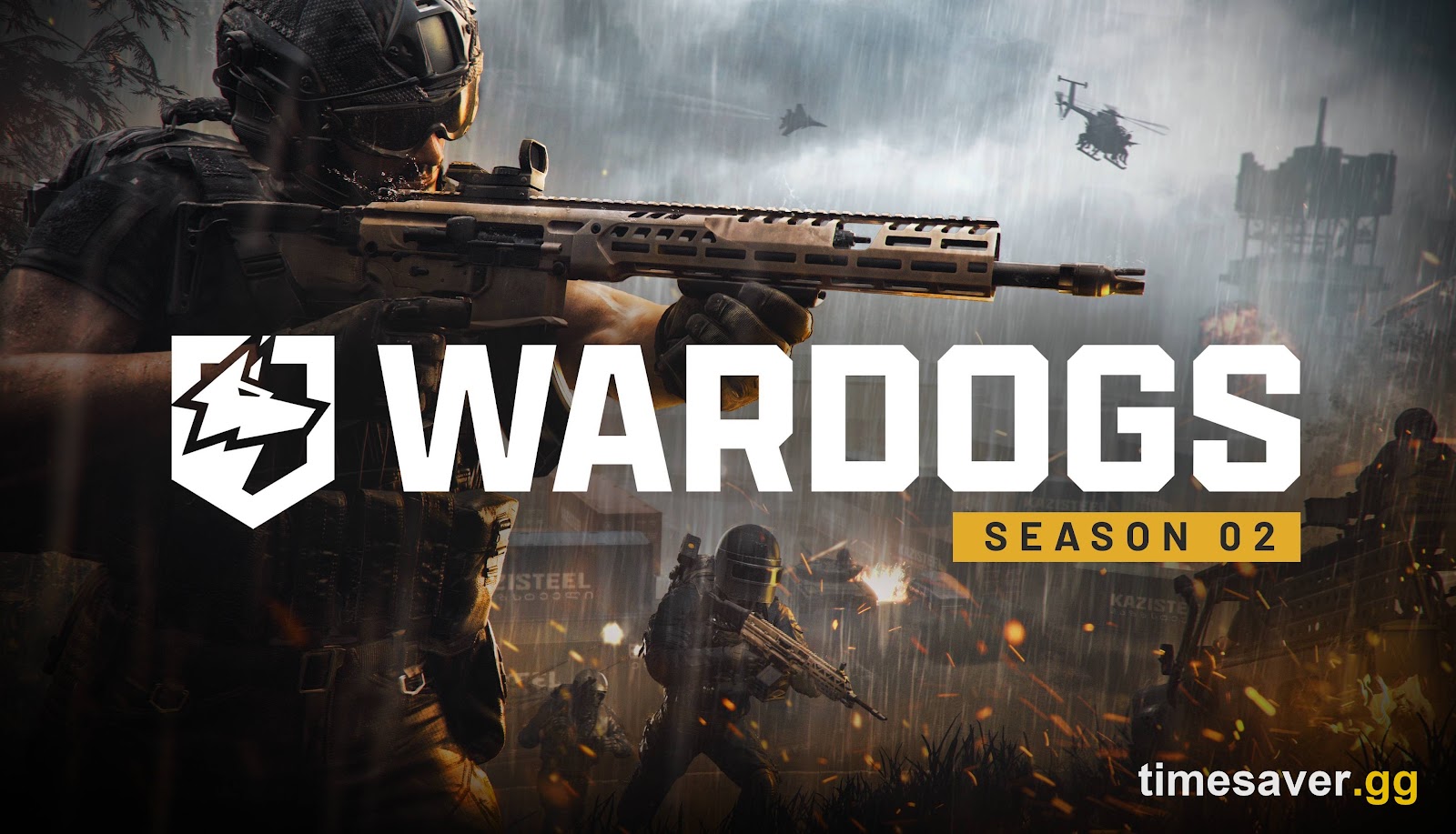 WARDOGS Season 2 key art with the Update 0.2.0 logo over a rainy firefight