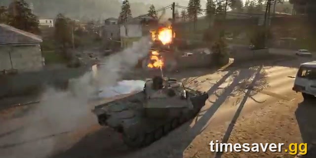 WARDOGS tank firing on a rural road through smoke and flames during a Control Zone battle