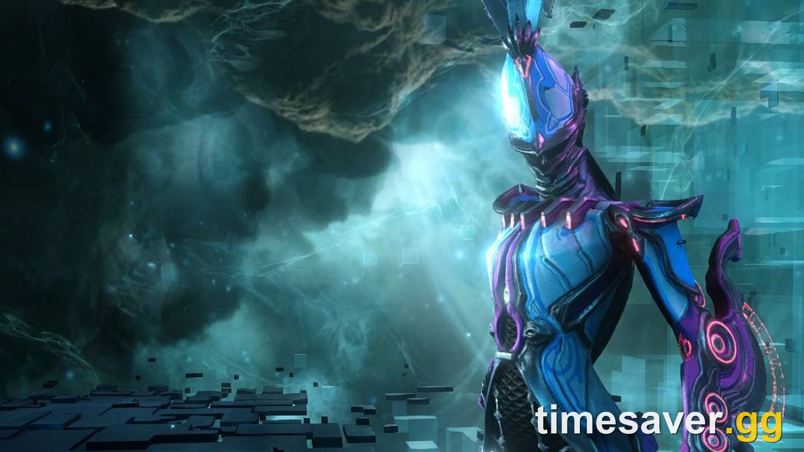 Octavia, Warframe's music-themed frame, glowing blue and pink in DE's official Octavia's Anthem key art