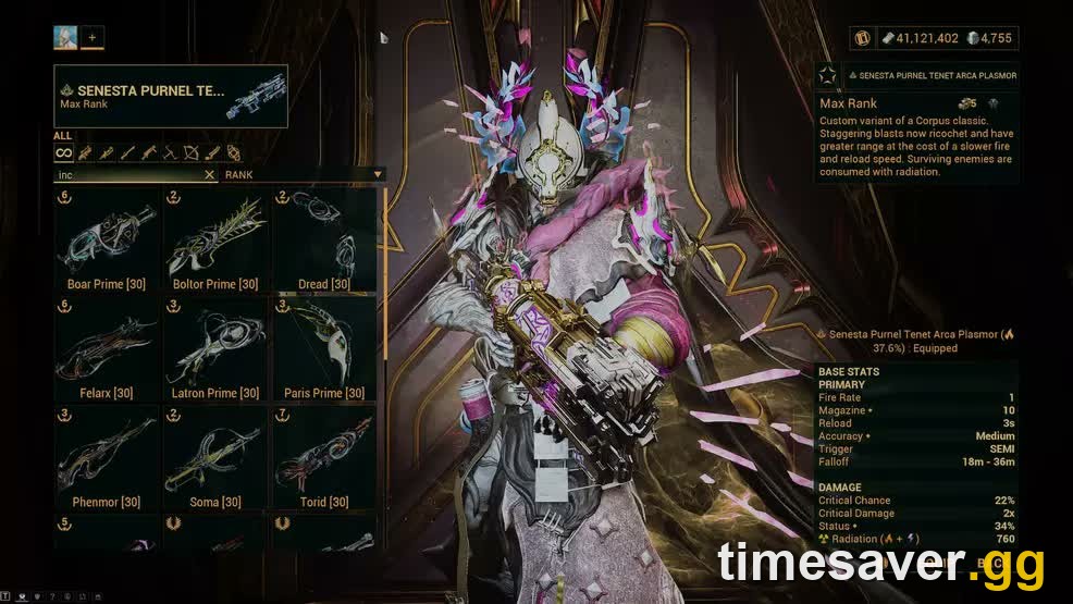 Warframe Incarnon weapon firing in a Steel Path mission