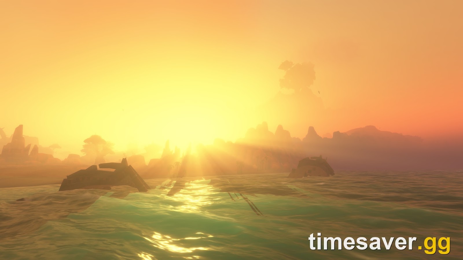 Sunset over the sea and the coast in World of Warcraft Forever, from Blizzard's New Player's Starter Guide